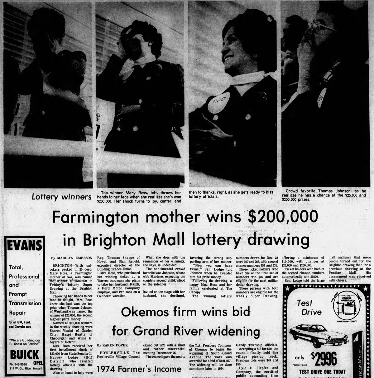 Brighton Mall - Jan 2 1974 Lottery Winners